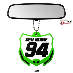 Pingente Mini Plate Kawasaki KX Modelo 02 Personalizado com Nome e Número