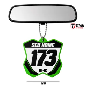 Pingente Mini Plate Kawasaki KX Modelo 03 Personalizado com Nome e Número